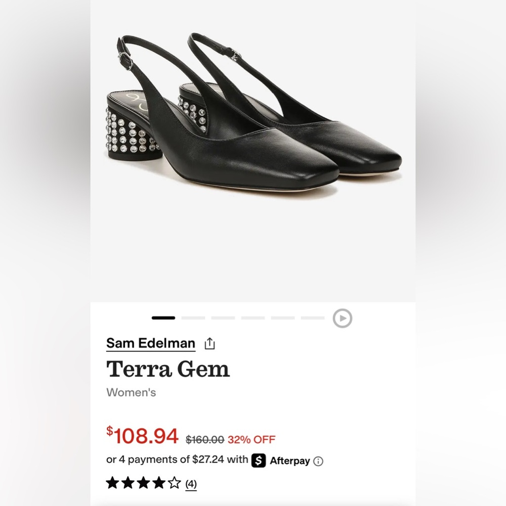 Sam Edelman Terra Gem Blk Leather Slingback Size 7 NWT Round Heel w/ Rhinestones - Picture 14 of 14